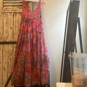 Free people boho maxi dress size medium, runs a little big. Pink, multi color
